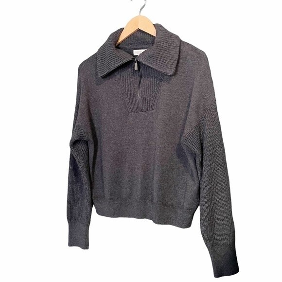 Rachel Zoe Sweater Cozy Quarter Zip Pullover Charcoal Gray Women’s Size Small - Picture 6 of 10